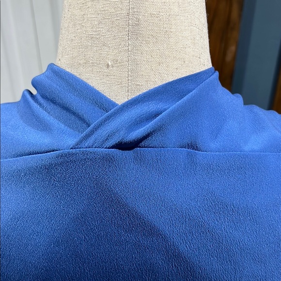 MM Lafleur Blue Wrap Tie Front Sheath Dress - Picture 7 of 8